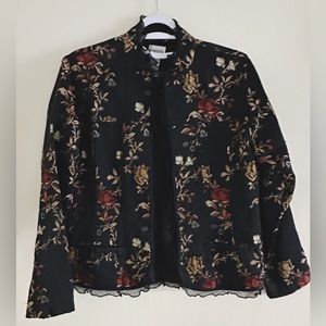 Chicos blazer jacket size 1 brown with lace edge and liner medium